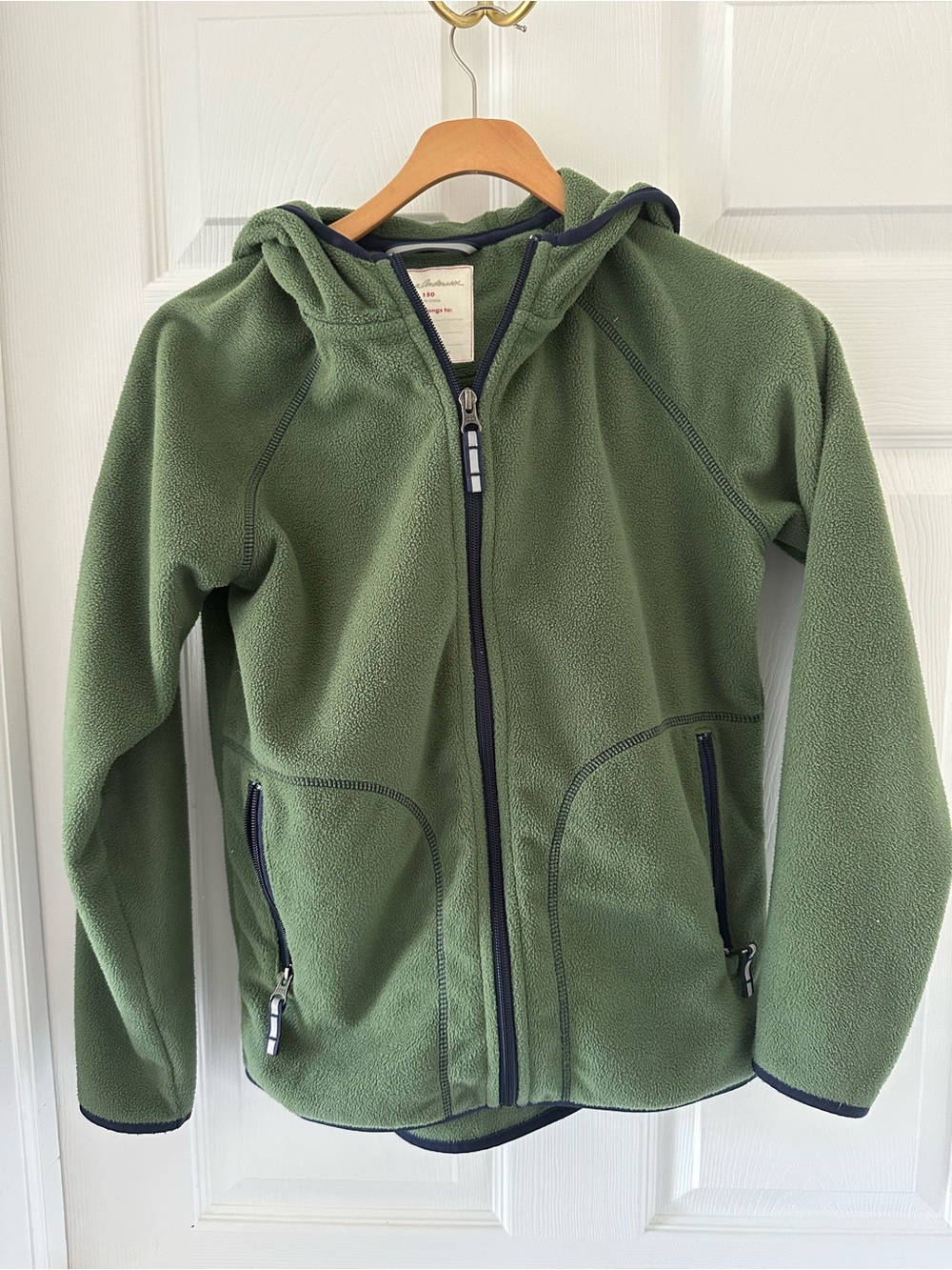 Hanna Andersson Green Hooded Fleece Jacket with Navy Trim